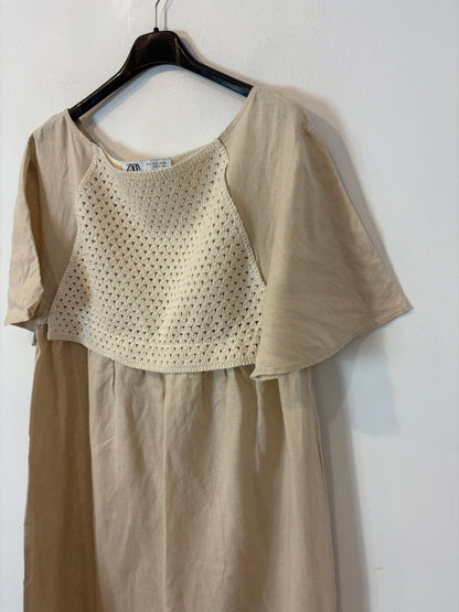 ZARA.Vestido largo lino y crochet