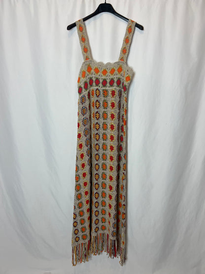 ZARA. Vestido crochet colorido. T M