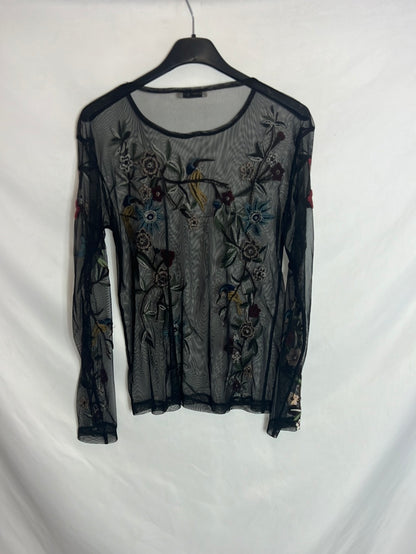 ZARA. Top semitransparente bordados. T S