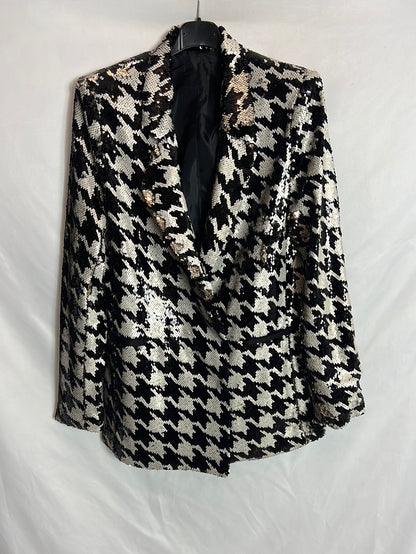TOPSHOP. Houndstooth Sequin Blazer. TM
