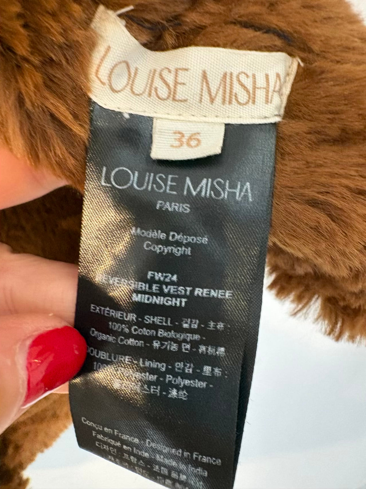 LOUISE MISHA. Chaleco azul terciopelo bordado