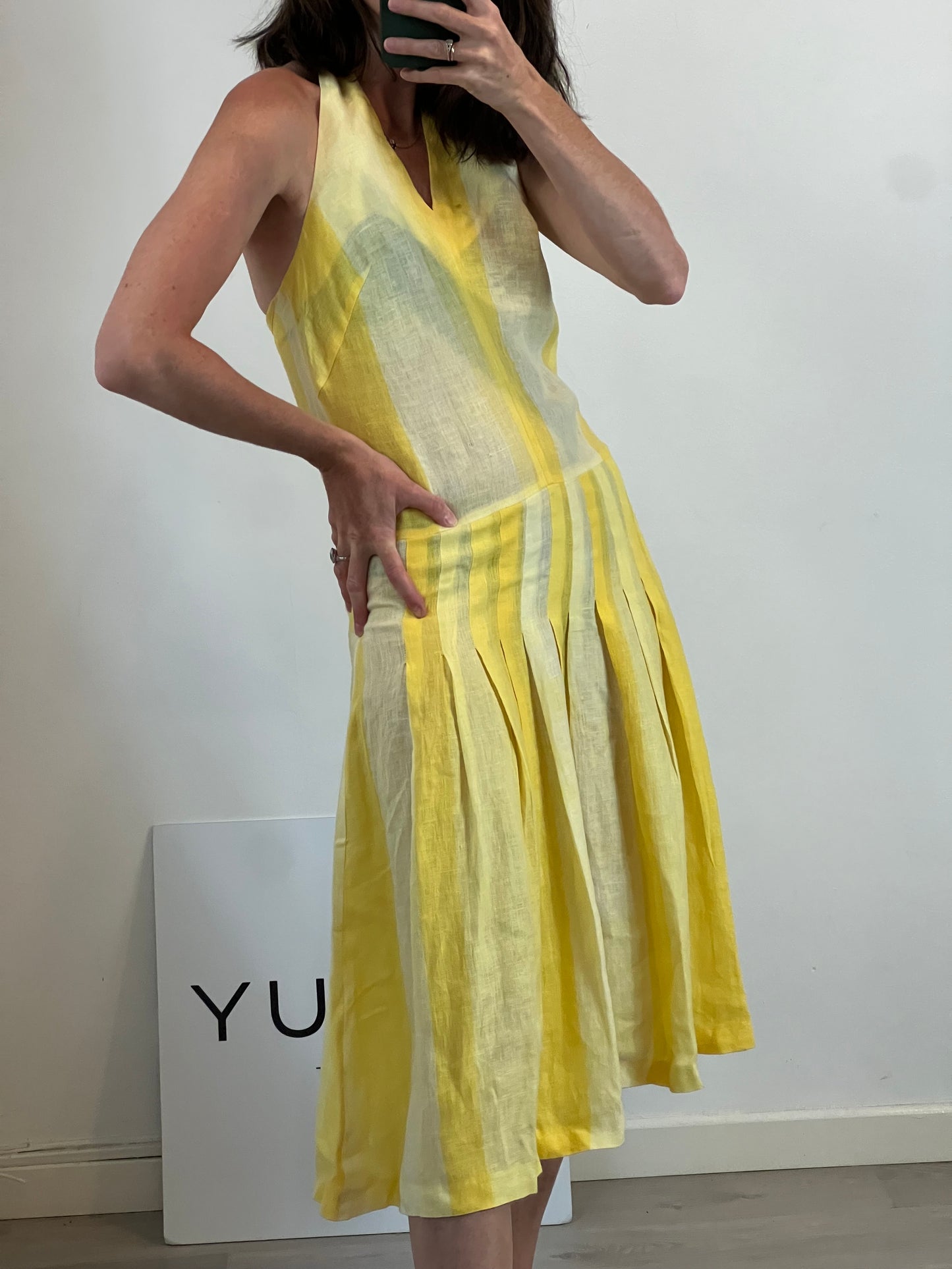 JOCOMOMOLA. Vestido midi lino tablas. T M