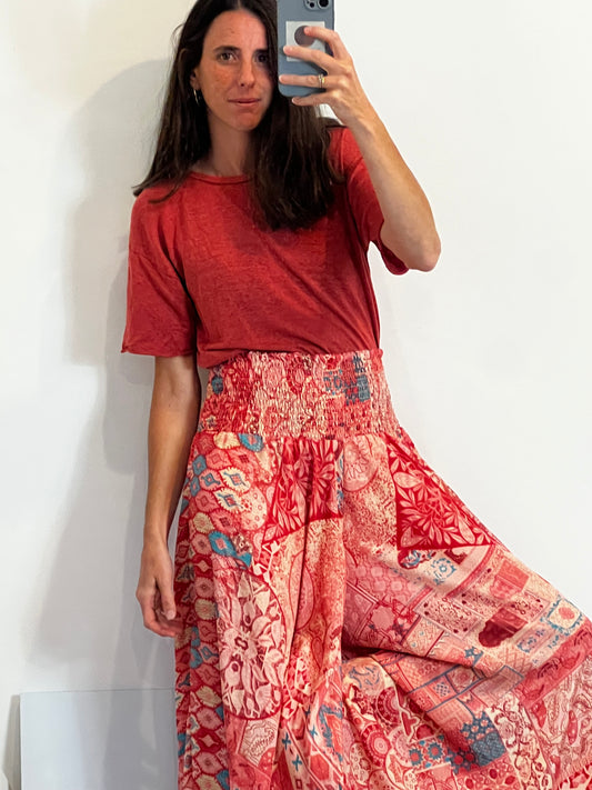 ZARA. Camiseta lino teja