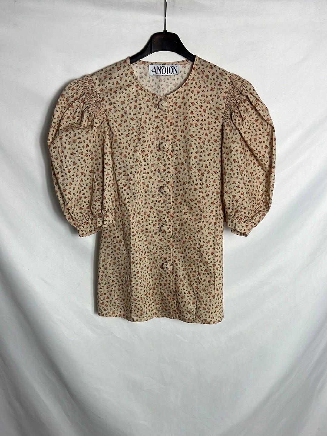 ANDION. Blusa flores manga abullonada. T S