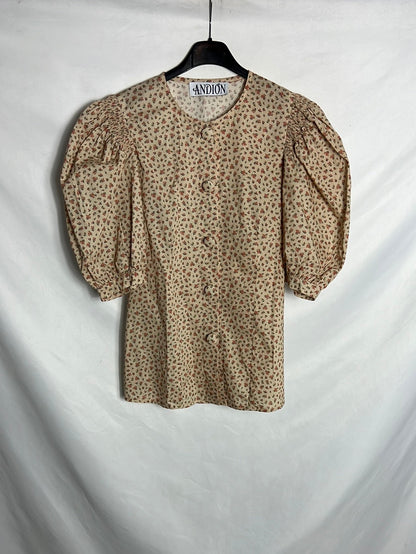 ANDION. Blusa flores manga abullonada. T S