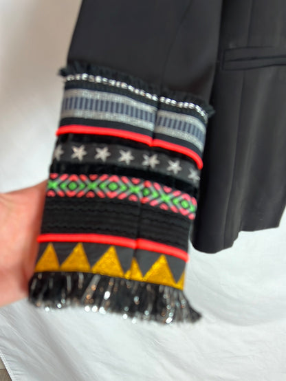 BLESS THE MESS. Black blazer with cuff and sleeve details. Size 38