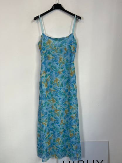 ZARA. Vestido flores azul tull T.m