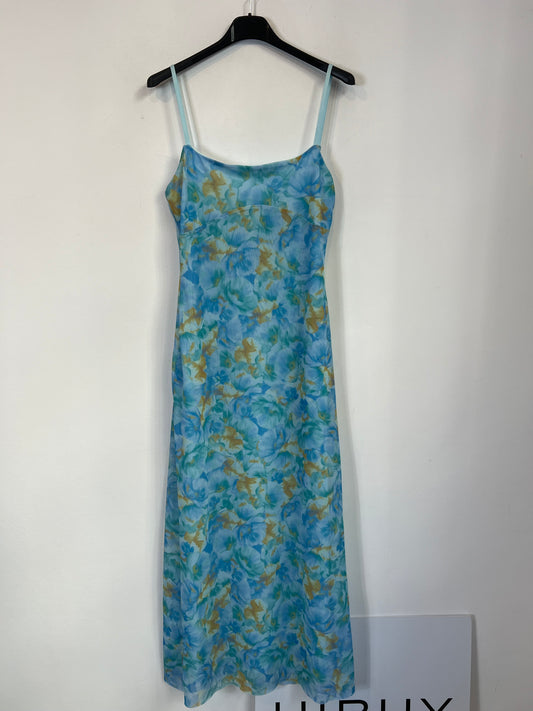 ZARA. Vestido flores azul tull T.m