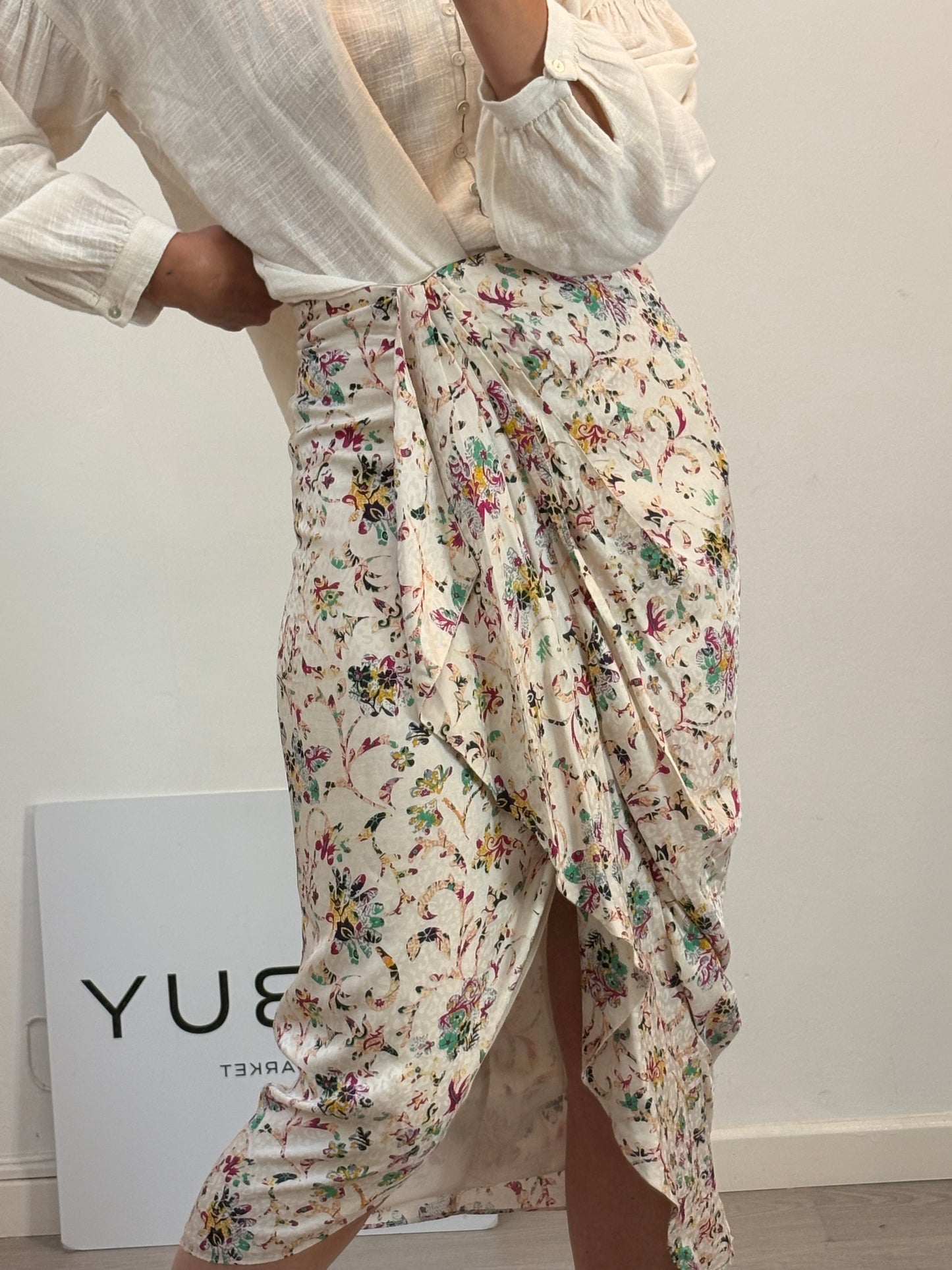 ISABEL MARANT ÉTOILE. Falda larga estampada fruncido