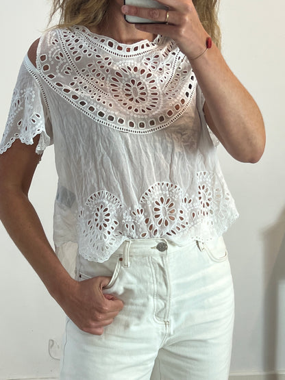 ISABEL MARANT ÉTOILE. Die-cut cotton top. XS/S