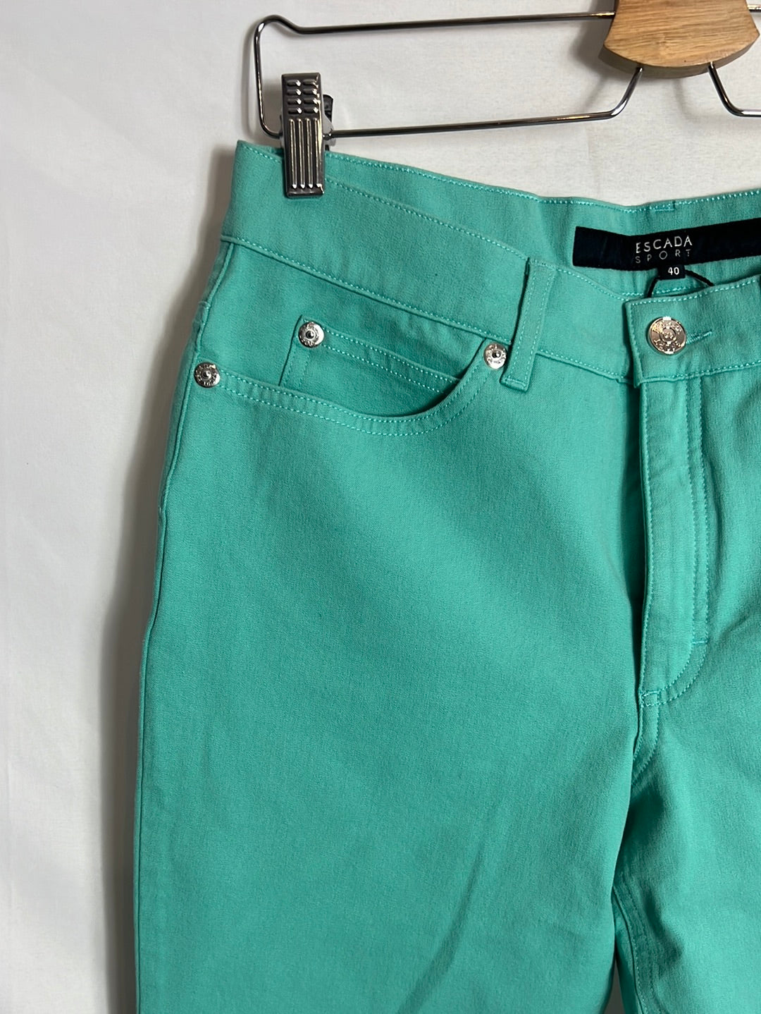 ESCADA SPORT. Straight-leg stretch trousers in turquoise blue. Size 40