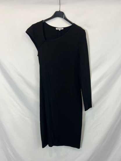 ANGEL SCHLESSER. Asymmetrical black midi dress. T 38i