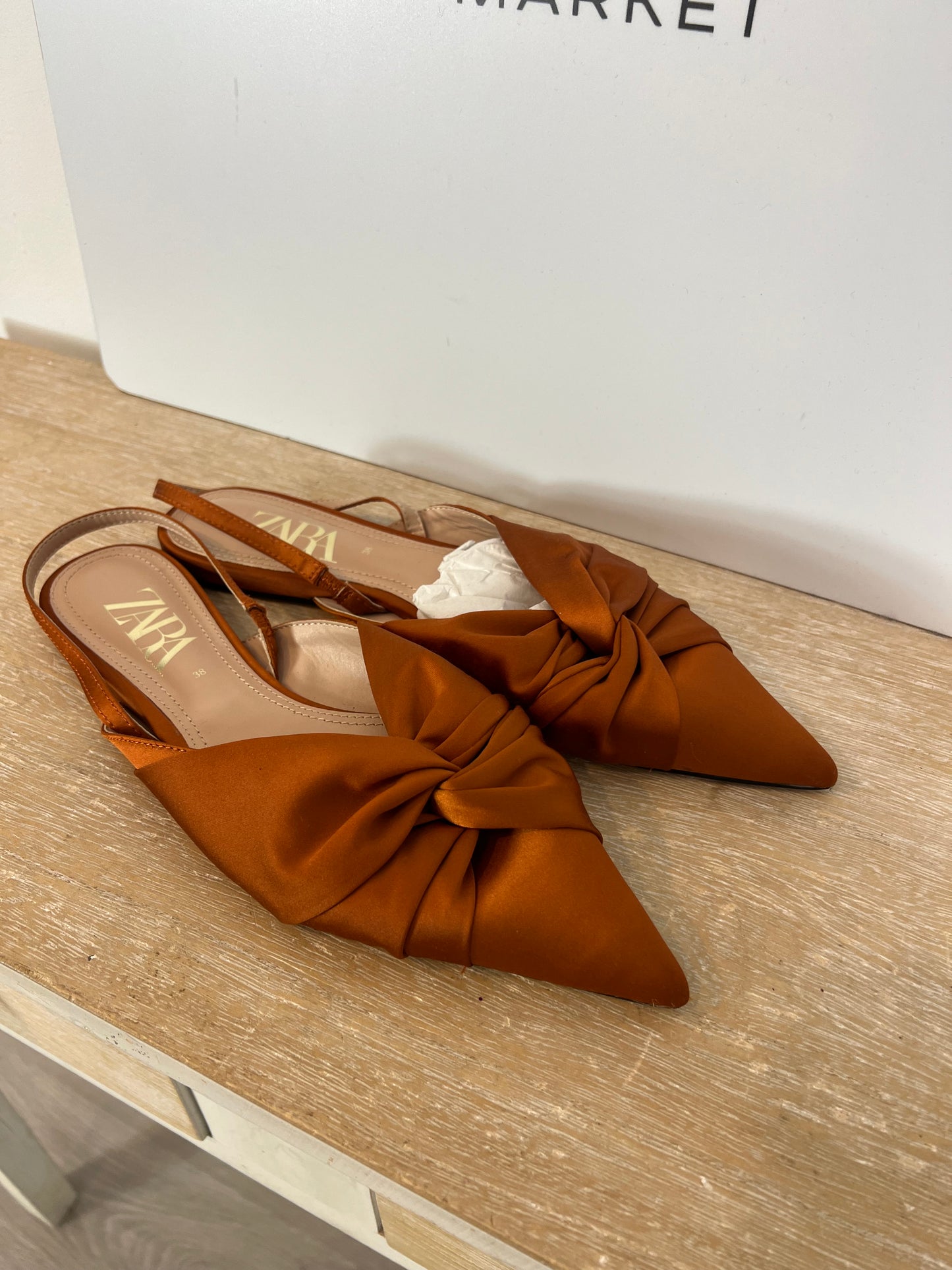 ZARA. Satin tile mules, size 38