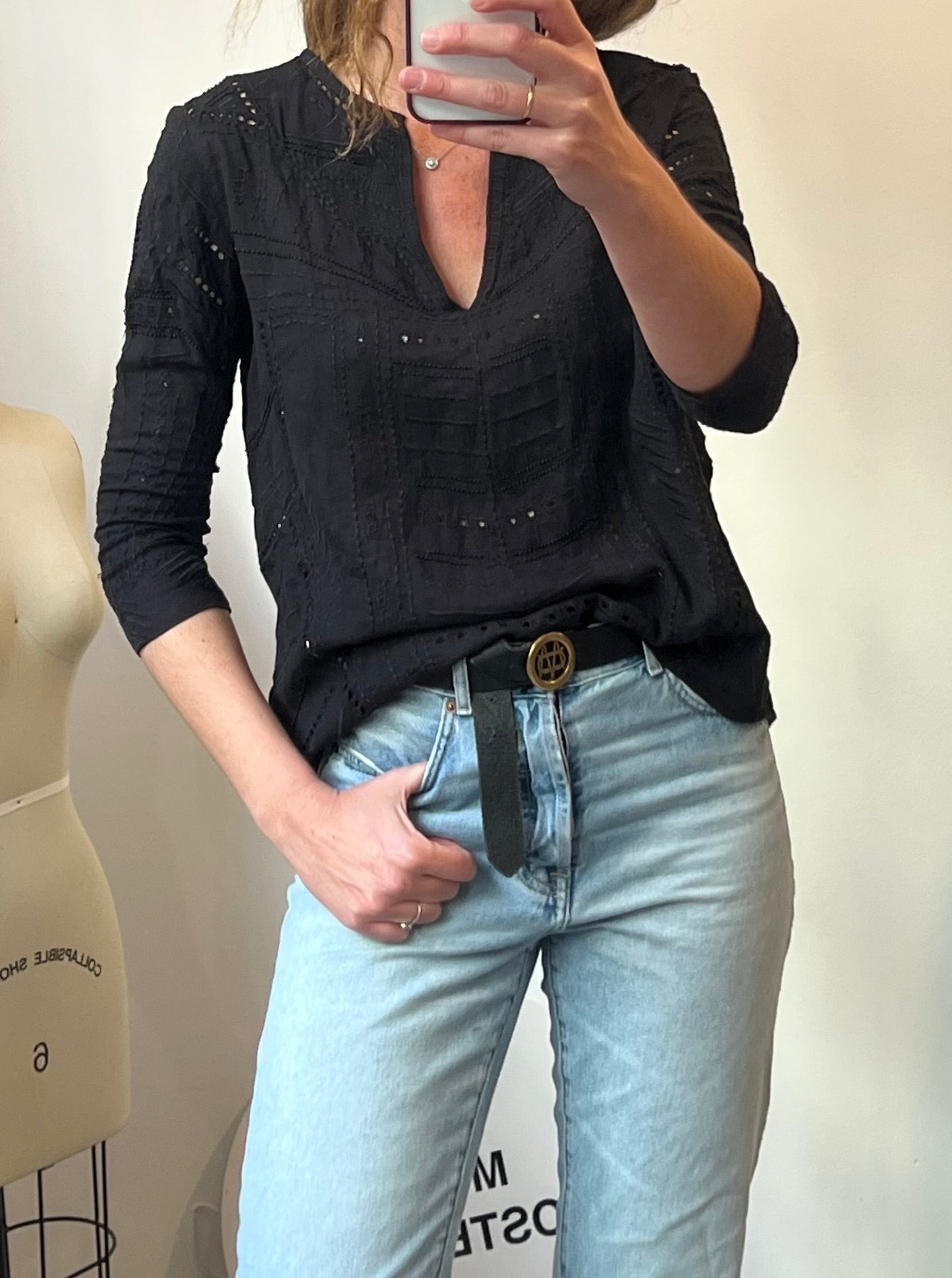 BA&amp;SH. Black die-cut blouse with rhinestones. Size 2(M)