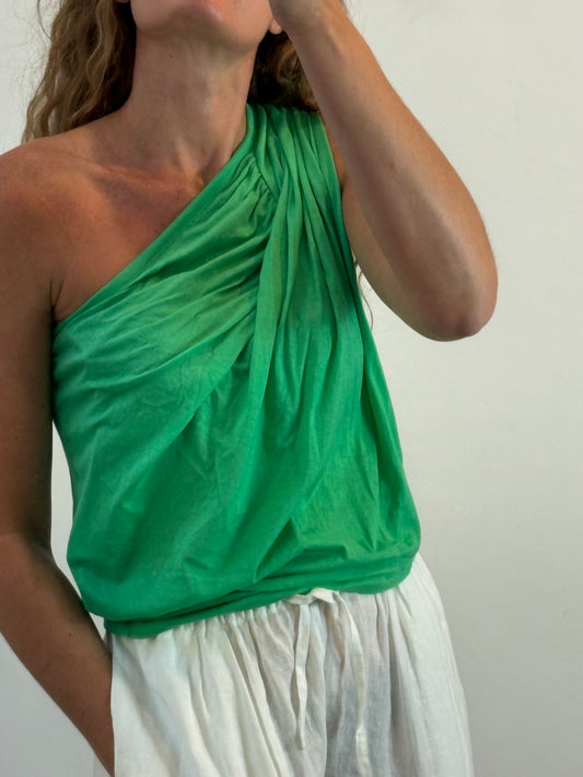 STELLA McCARTNEY. Camiseta verde algodón asimétrica