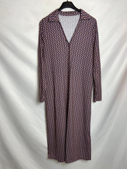 OTRAS. Vestido morado estampado retro. T U (M)