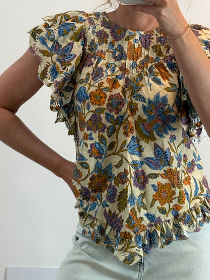 THE PETITE FRANÇAISE. Beige floral blouse T.34 (S)