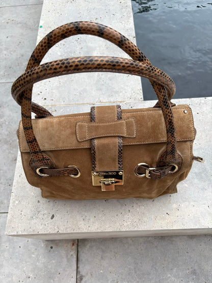 JIMMY CHOO. Bolso de mano en ante y pitón