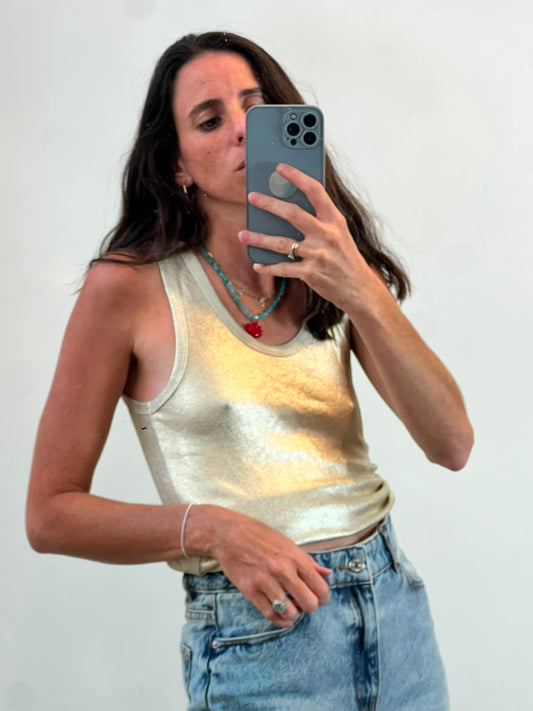 ZARA. Top dorado elástico