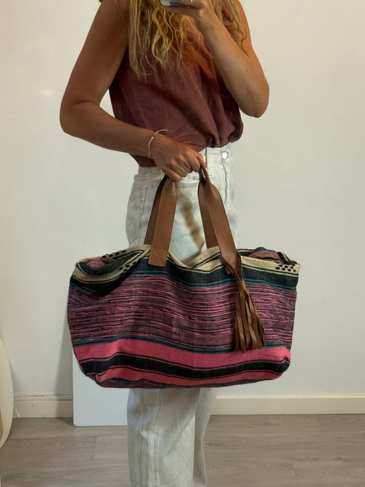 LALLA Marrakech. Bolsa de viaje tela asas en piel