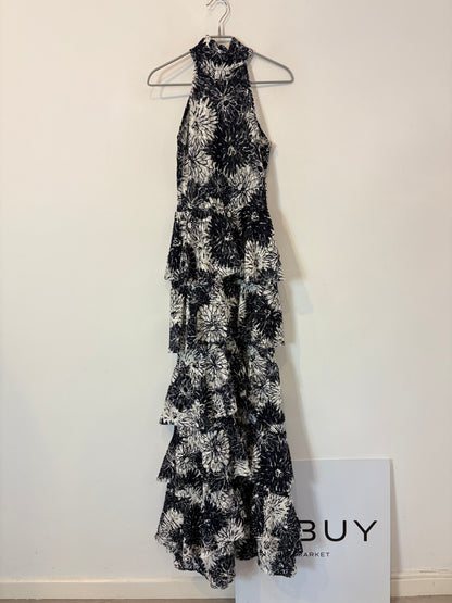 FRANCISCO ARCE. Vestido largo estampado floral y escote halter