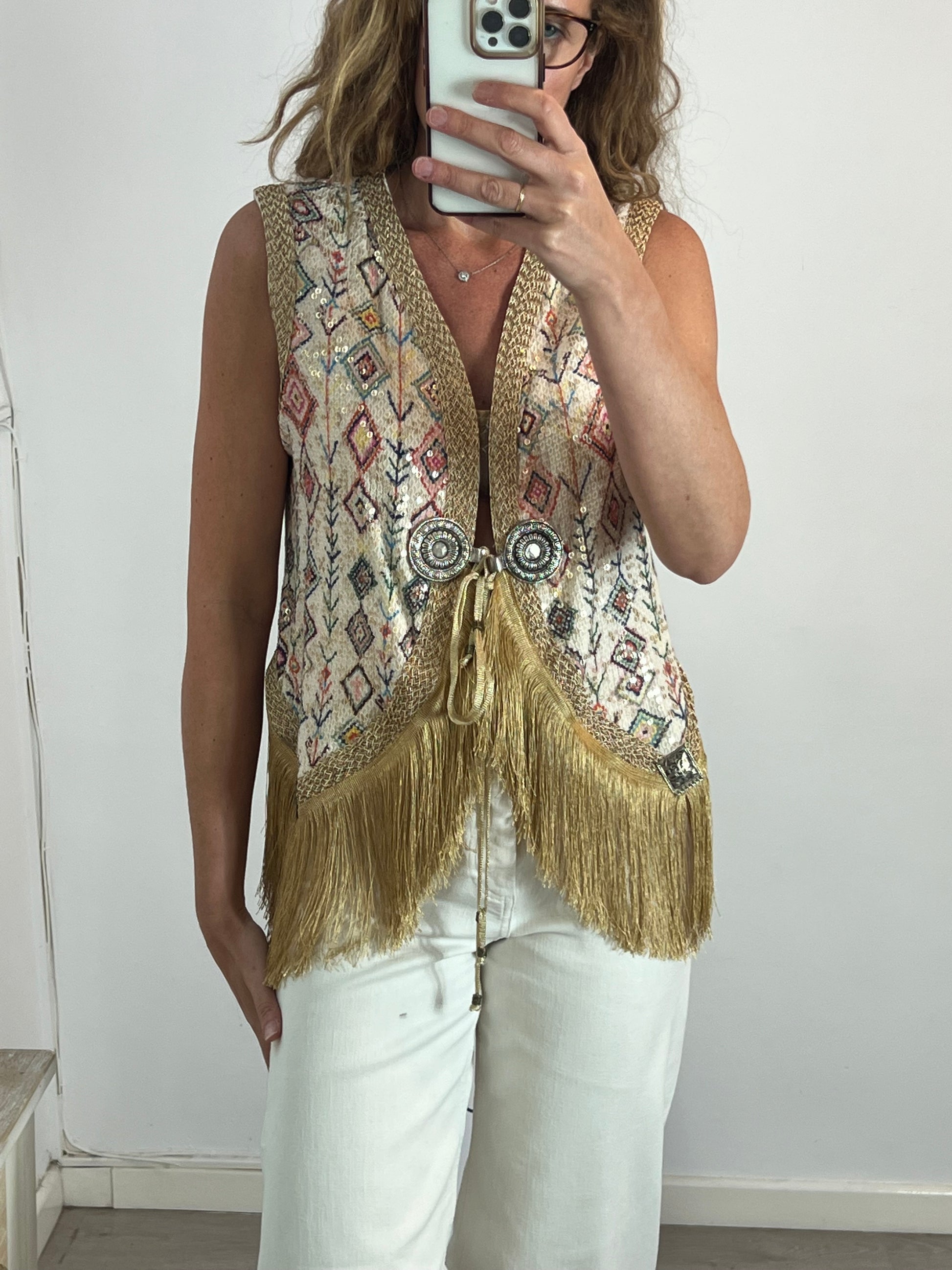 Ropa Sudadera Tik Tok Lentejuelas Chaleco Lentejuelas Y Flecos TU