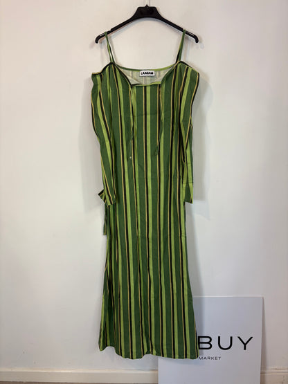 LAAGAM. Vestido  rayas en verde con lino