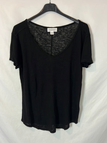 VELVET. Camiseta negra lino. T S
