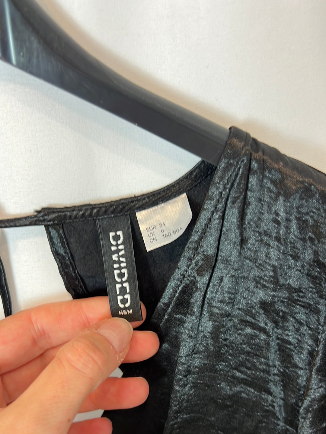 H&amp;M. Black satin midi dress size 34