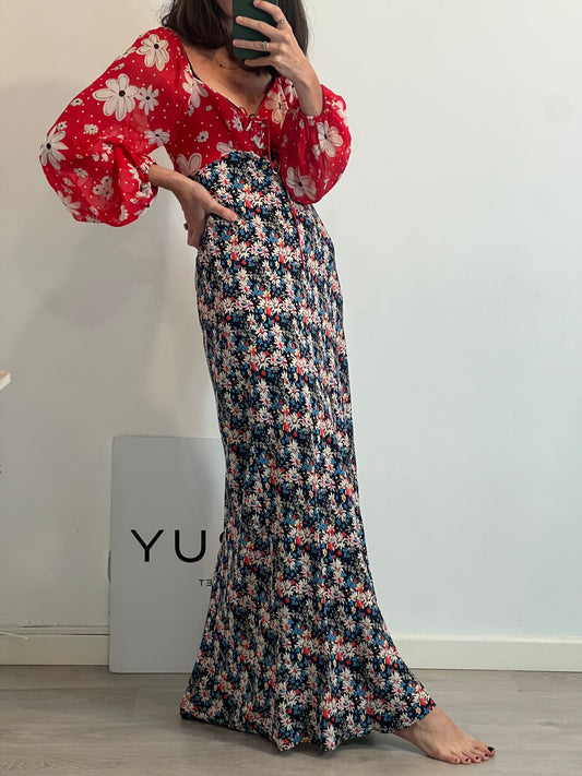 RIXO. Vestido largo flores seda