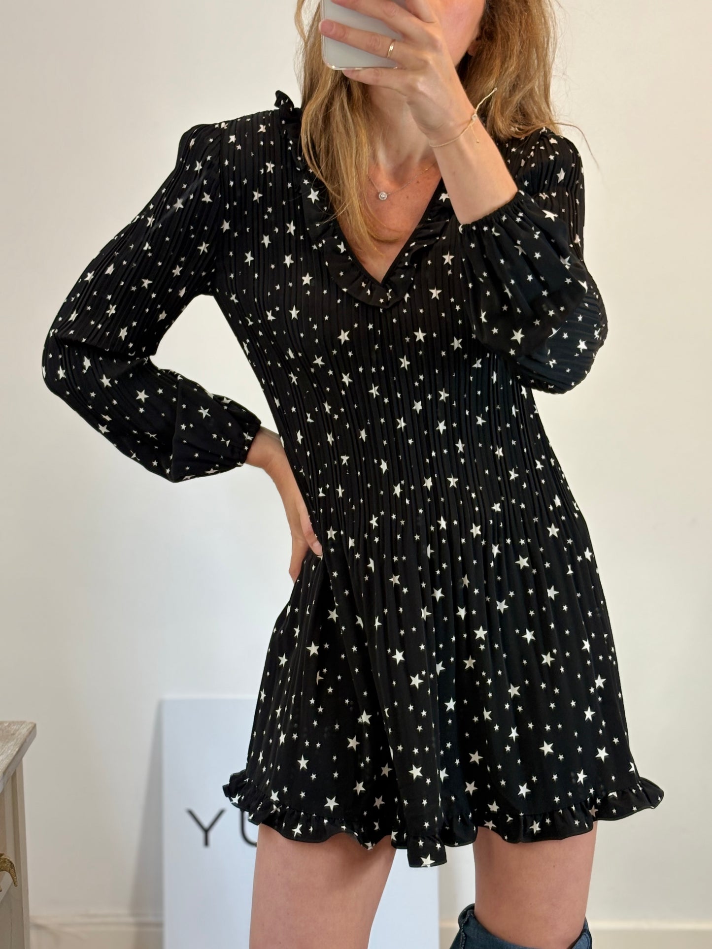 MAJE. Short black dress with stars, size 36