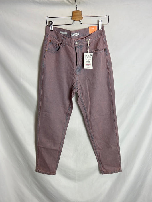 PULL&BEAR . Denim rosa efecto desgastado mom  fit. T 38