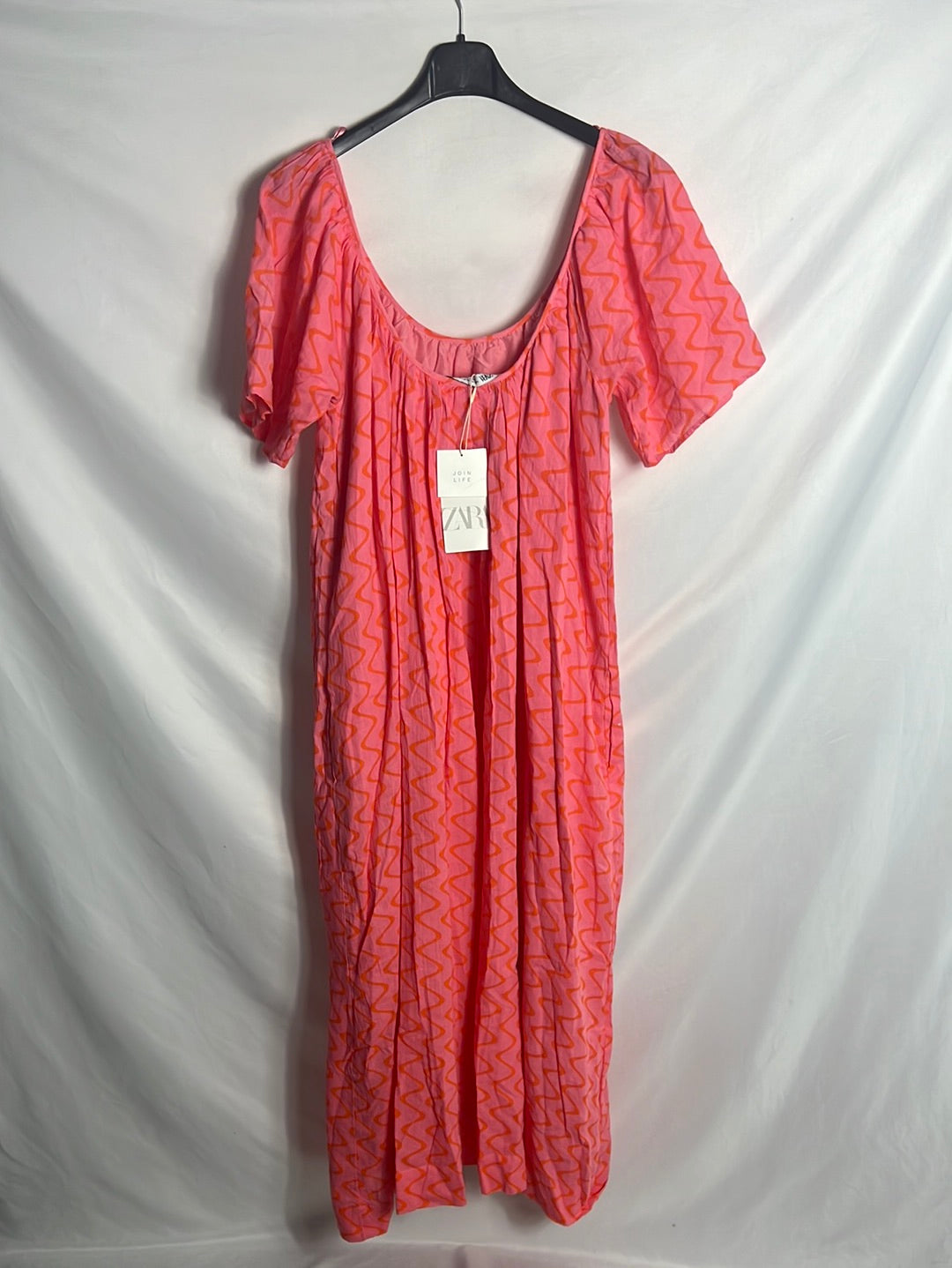 ZARA. Vestido rosa zig zag naranja. T XS(S/m)