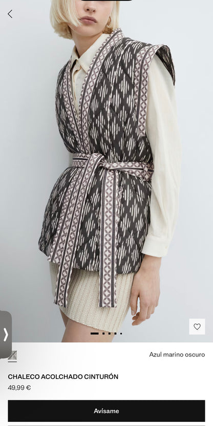 MANGO. Chaleco acolchado cinturón. T S