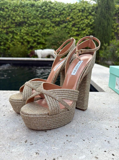 AQUAZZURA. Sandalia  Sundance textura brillo. T 40.5