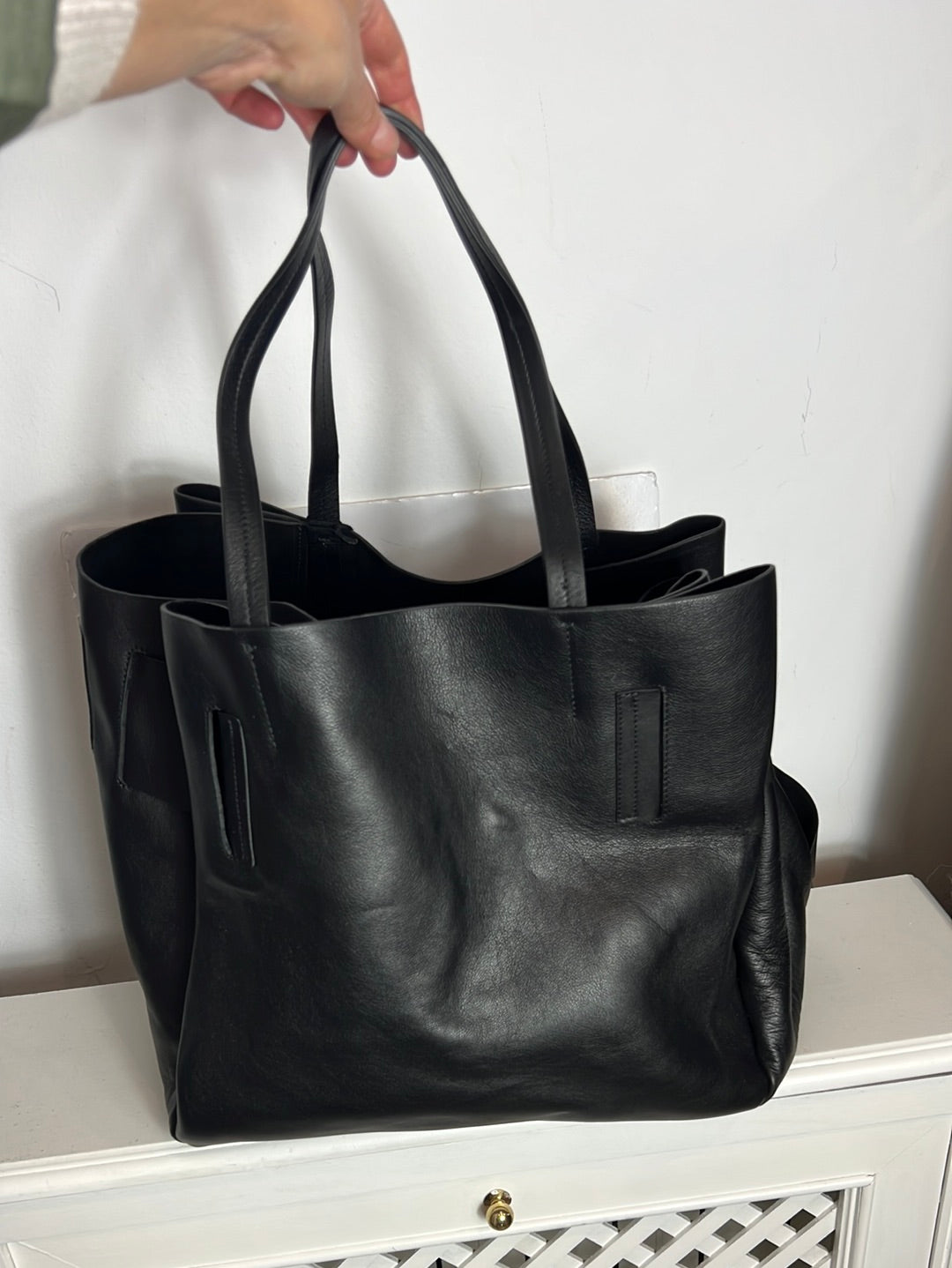 Black leather shopper bag – Hibuy market - Main Image