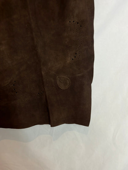 KENZO. Brown leather pareo-effect skirt. Size 42 (Tara)