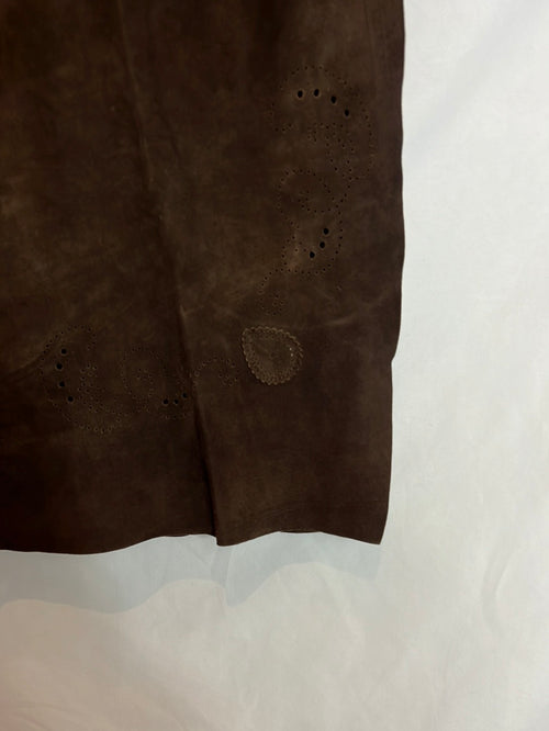 KENZO. Falda piel marrón efecto pareo. T 42 (Tara)