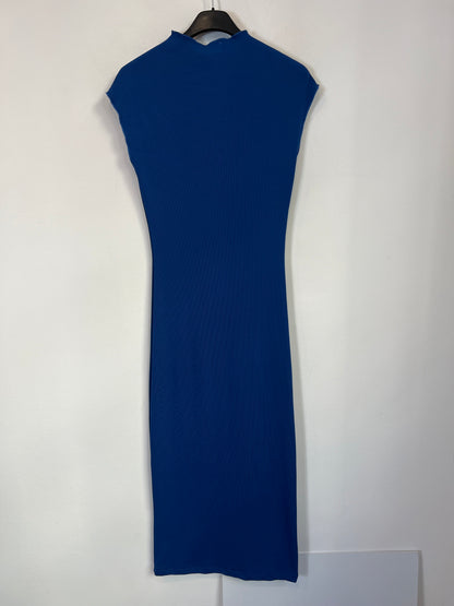 ZARA. Vestido canalé elástico azul T.s