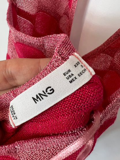 MANGO. Short pink dress with shiny threads. Size XXS
