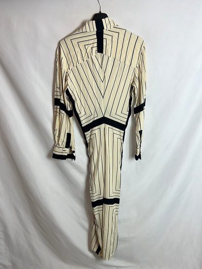 ZARA. Beige and black midi shirt dress. Size XS