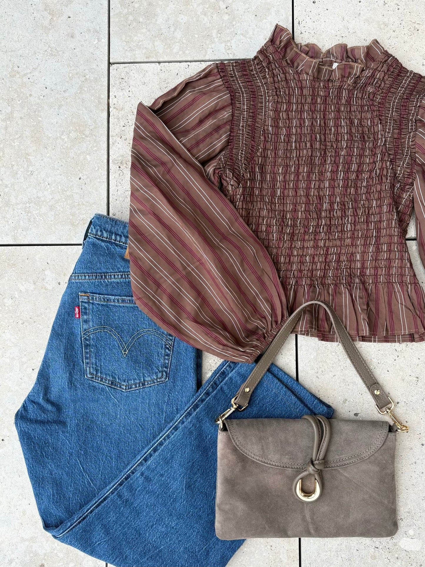 Bolso piel doble asa color topo