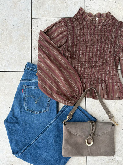 Bolso piel doble asa color topo