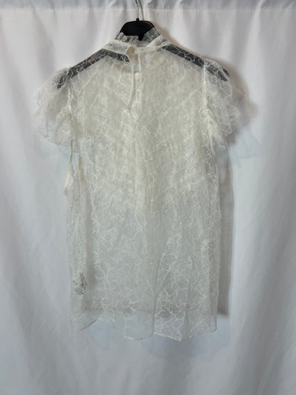 ZARA. Top blanco encaje T.L