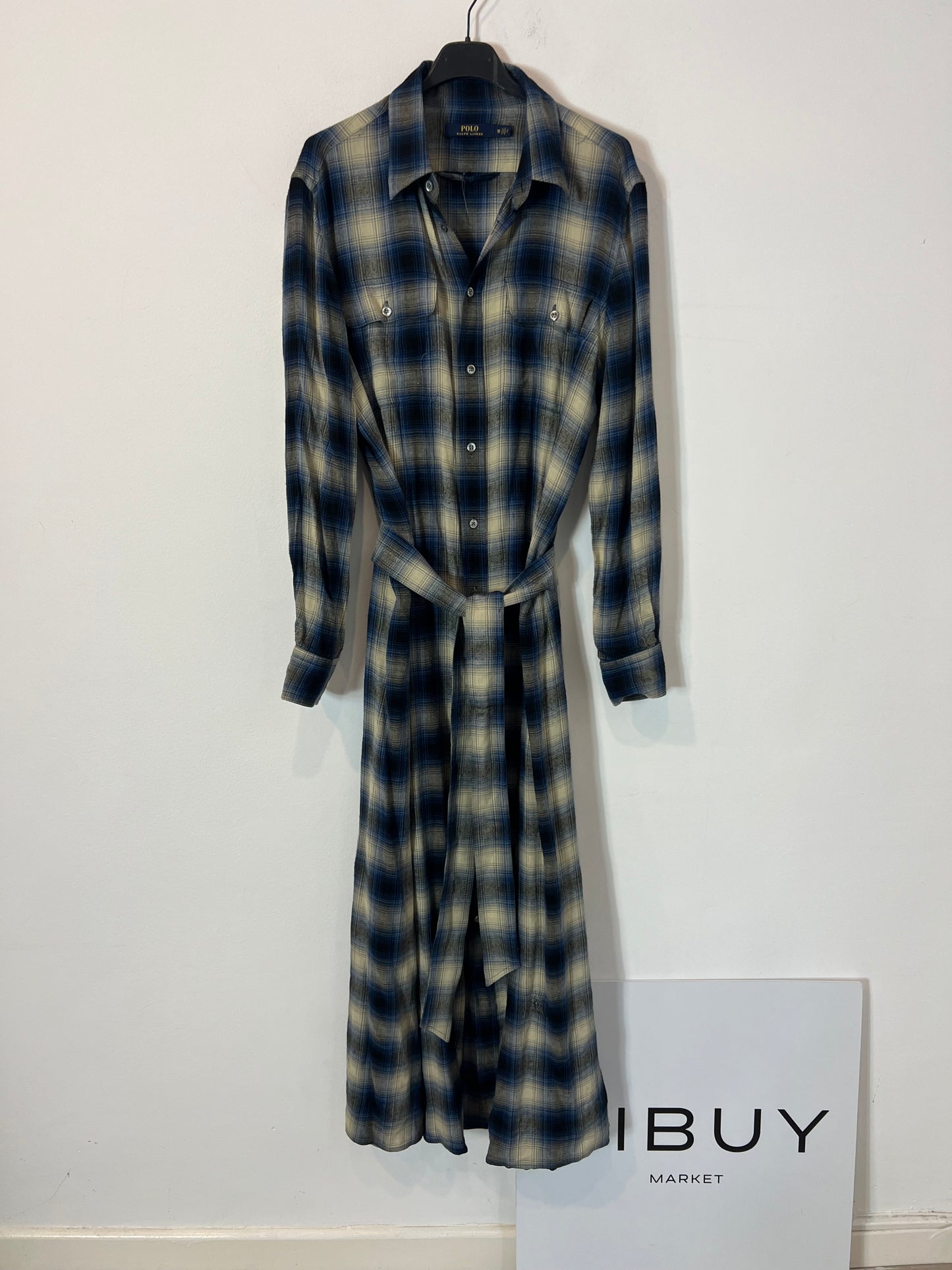 POLO RALPH LAUREN. Vestido largo camisero cuadros con lana T.m (Tara)