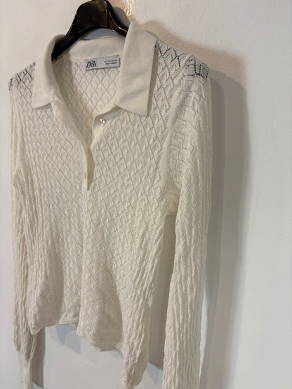 ZARA. Top punto calado blanco