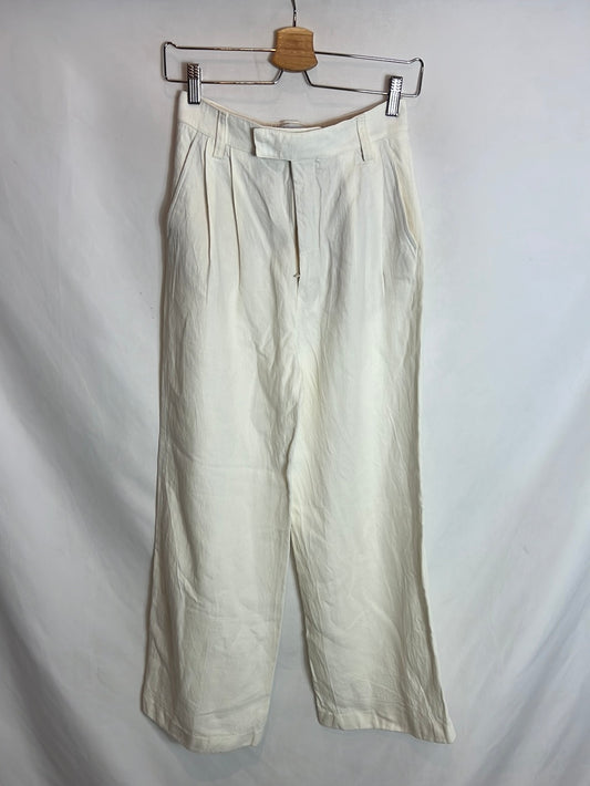 ZARA. Pantalón crudo pinzas lino y viscosa. T XS
