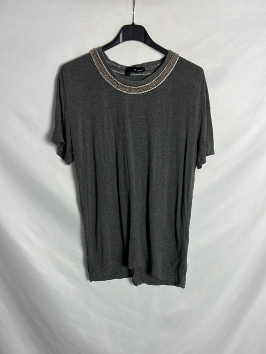 THE KOOPLES. Flowy gray T-shirt with collar detail. TS