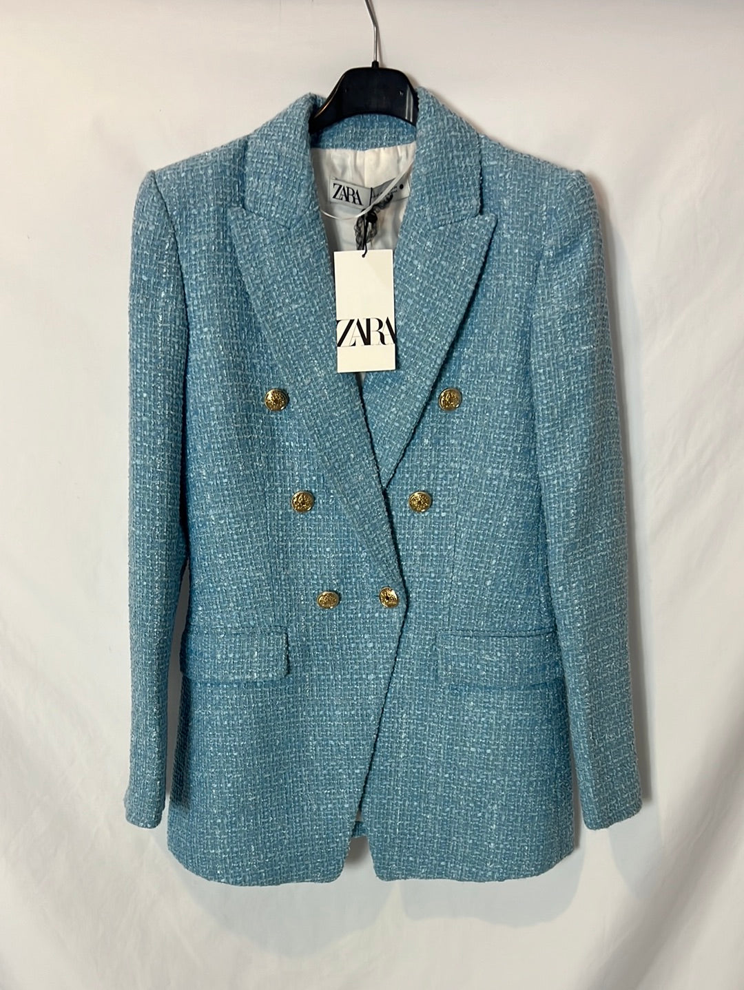 ZARA. Blazer azul claro tweed. T XS