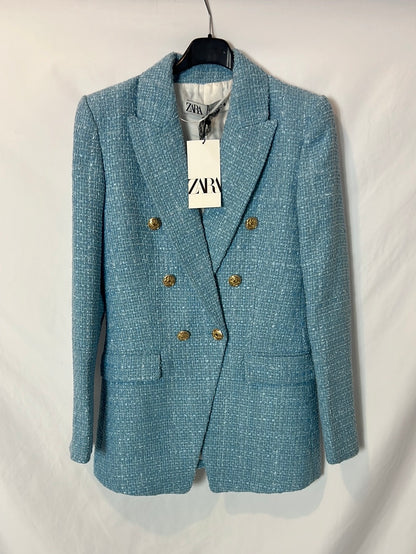 ZARA. Blazer azul claro tweed. T XS